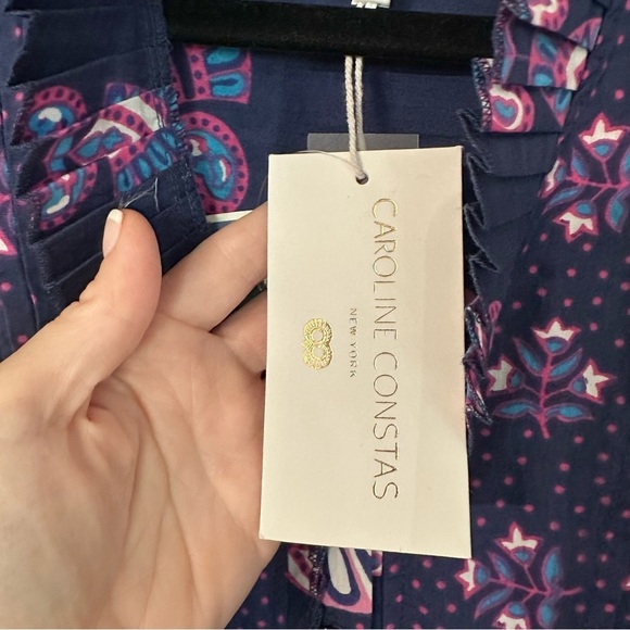 Caroline Constas Women’s Navy Blue Ruffle Sleeve Half Moon Print Dress Sz S NWT - Picture 8 of 12